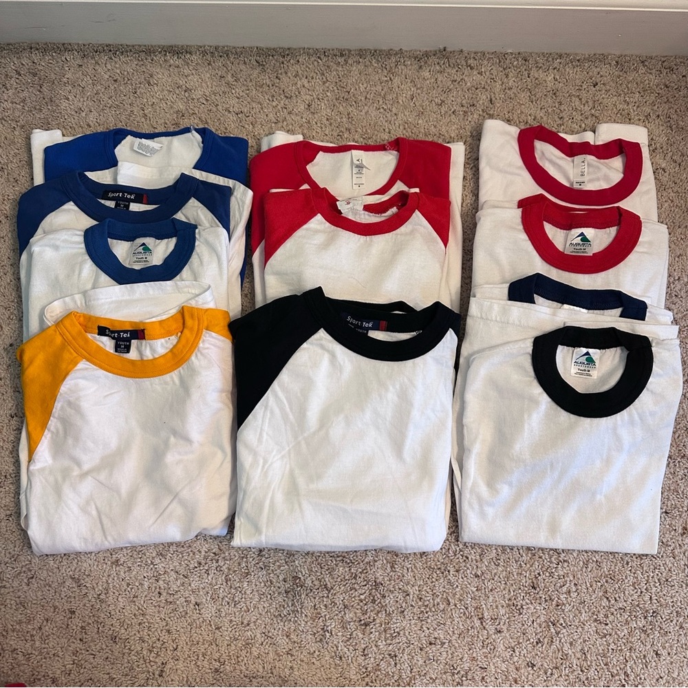 Bundle of 13 Youth (girls and boys) Medium Bella Anvil Augusta Sport-Tek tshirts